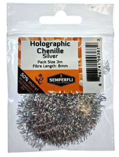 Metallic Tinsel Chenille 8mm Medium Silver